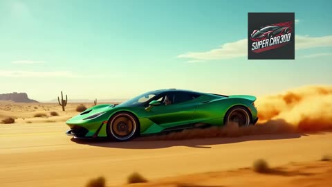 Green Super Car Drive in Desert