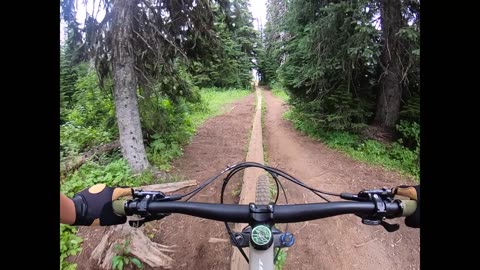 Jace Walushka encounters 'teeter totter' rail Silver Star Bike Park Vernon BC.