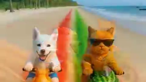 Puppy and Kitten motorcycle race. There is one player who is not fair