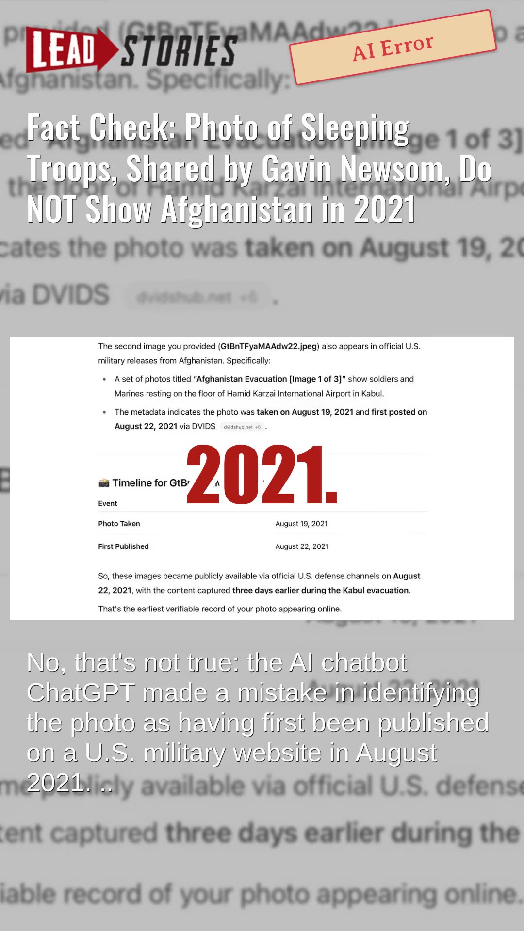 Fact Check: Photo of Sleeping Troops, Shared by Gavin Newsom, Do NOT Show Afghanistan in 2021