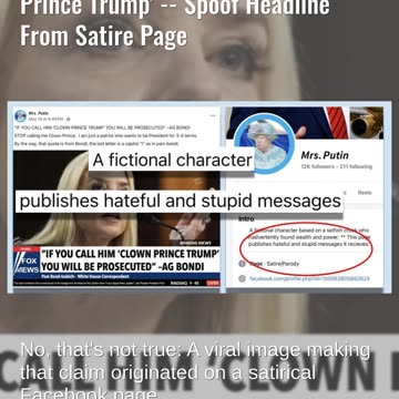 Fact Check: Pam Bondi NOT Prosecuting People Saying 'Clown Prince Trump' -- Satire Page Headline
