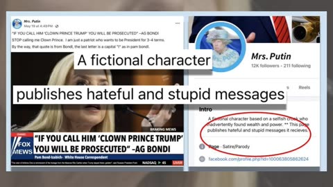 Fact Check: Pam Bondi NOT Prosecuting People Saying 'Clown Prince Trump' -- Satire Page Headline