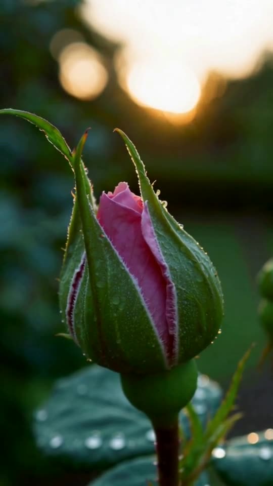 " A rose blooms in the rising sun "