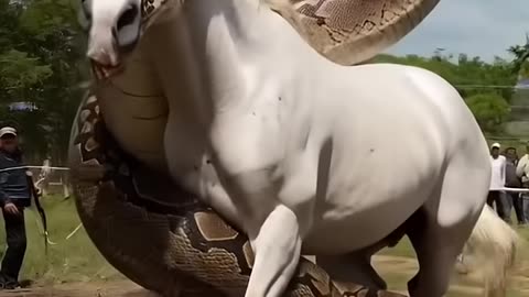 🐍🐎 Man Saves Horse from Giant Snake Attack! #WildlifeRescue #SnakeAttack #HeroicRescue