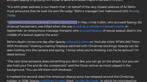 Why Do Kevin Spacey's Accusers Keep Dying? (mirror)