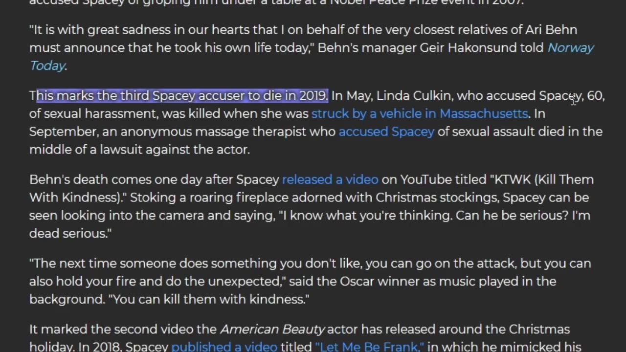 Why Do Kevin Spacey's Accusers Keep Dying? (mirror)