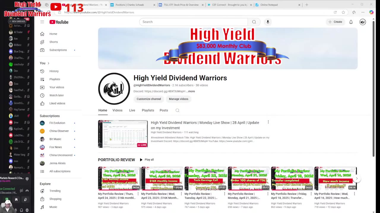 High Yield Dividend Warriors Monday Live Show 28 April Update on my Investment