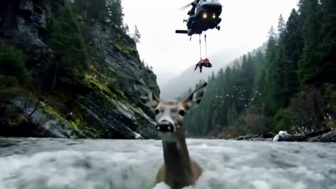 Deer Falls from Helicopter into Raging Mountain River