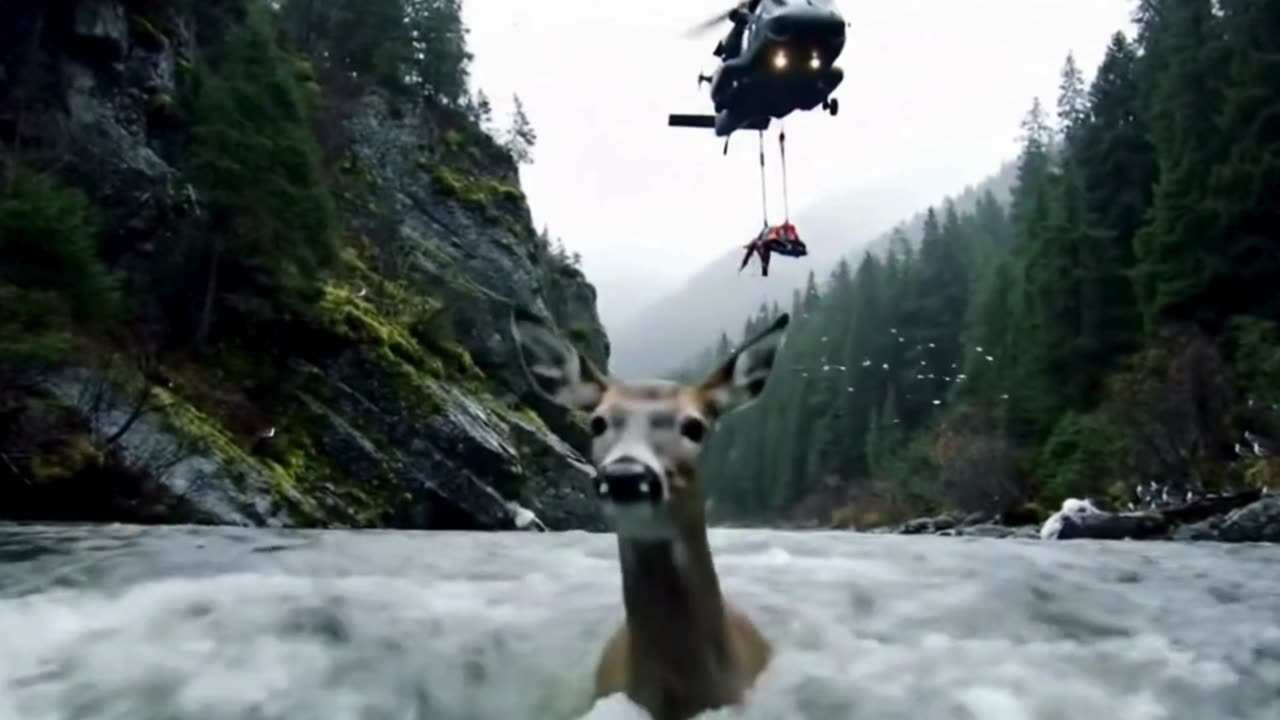 Deer Falls from Helicopter into Raging Mountain River