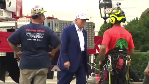 President Trump greets flag pole site construction team