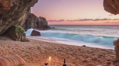 Beachside Cove: Sunset Picnic Setup.