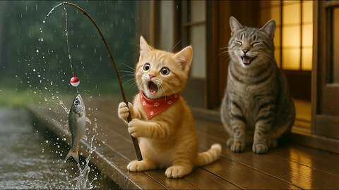 🐟 Mama Cat & Kitten Fishing in the Storm… But What They Found Was More Precious ❤️