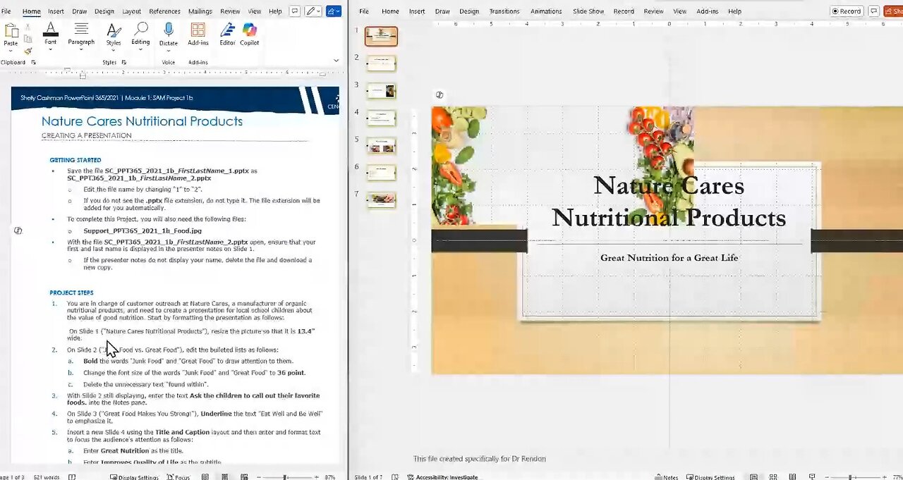 Shelly Cashman Powerpoint 365/2021 | Module 1: SAM Project 1b | Nature Cares Nutritional Products