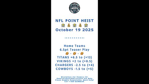 🏉 NFL 4 TEAM 6.5pt TEASER PLAY 🏉