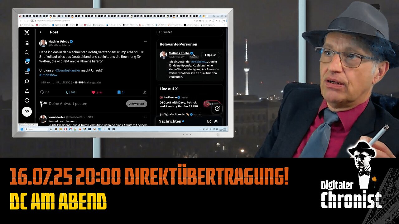 16.07.25 20:00 Direktübertragung! DC am Abend