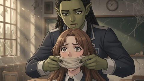 Monster Girl Academy: Handgagged, Tied Up and Gagged by Orc Girl