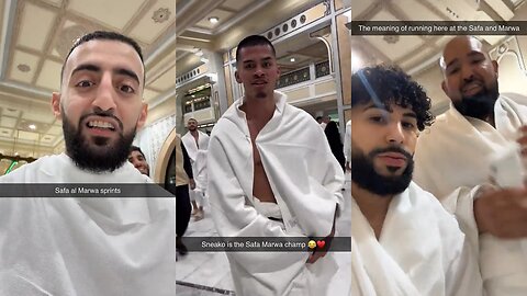 Slim Albaher, Adam Saleh, Warner and Sneako racing at Safa and Marwa while their Umrah