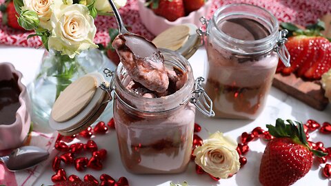 Blended Overnight Oats with Chocolate, Strawberry and Magic Shell. Dessert for Breakfast