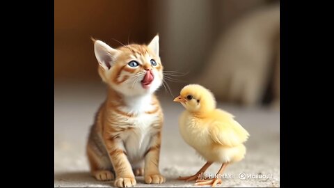 Funny chicken and kitten🤗😂