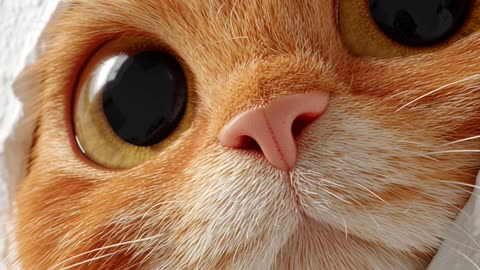 A red cat's face peeks out from the wall.