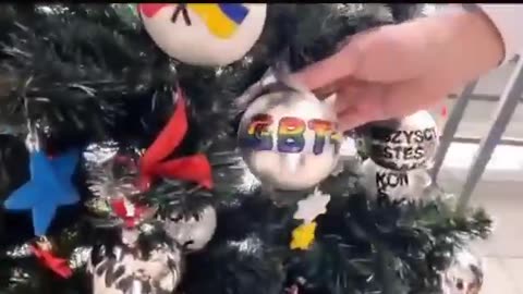 Parlamentare Grzegorz Braun in tribunale afferra albero di natale lgbt e lo butta