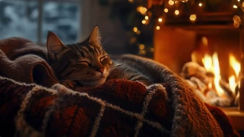 Relaxing Times 😻Sleeping with Cat Purring and Fireplace, ASMR Sounds for Sleep, Relaxation