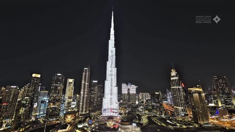 Dubai's Burj Khalifa is illuminated in the colors of the American flag to mark the