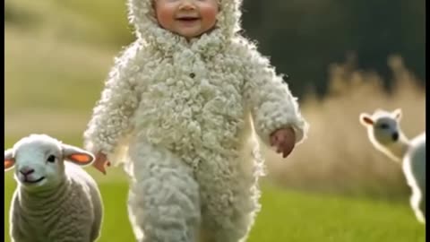How sweet Baby with sheep