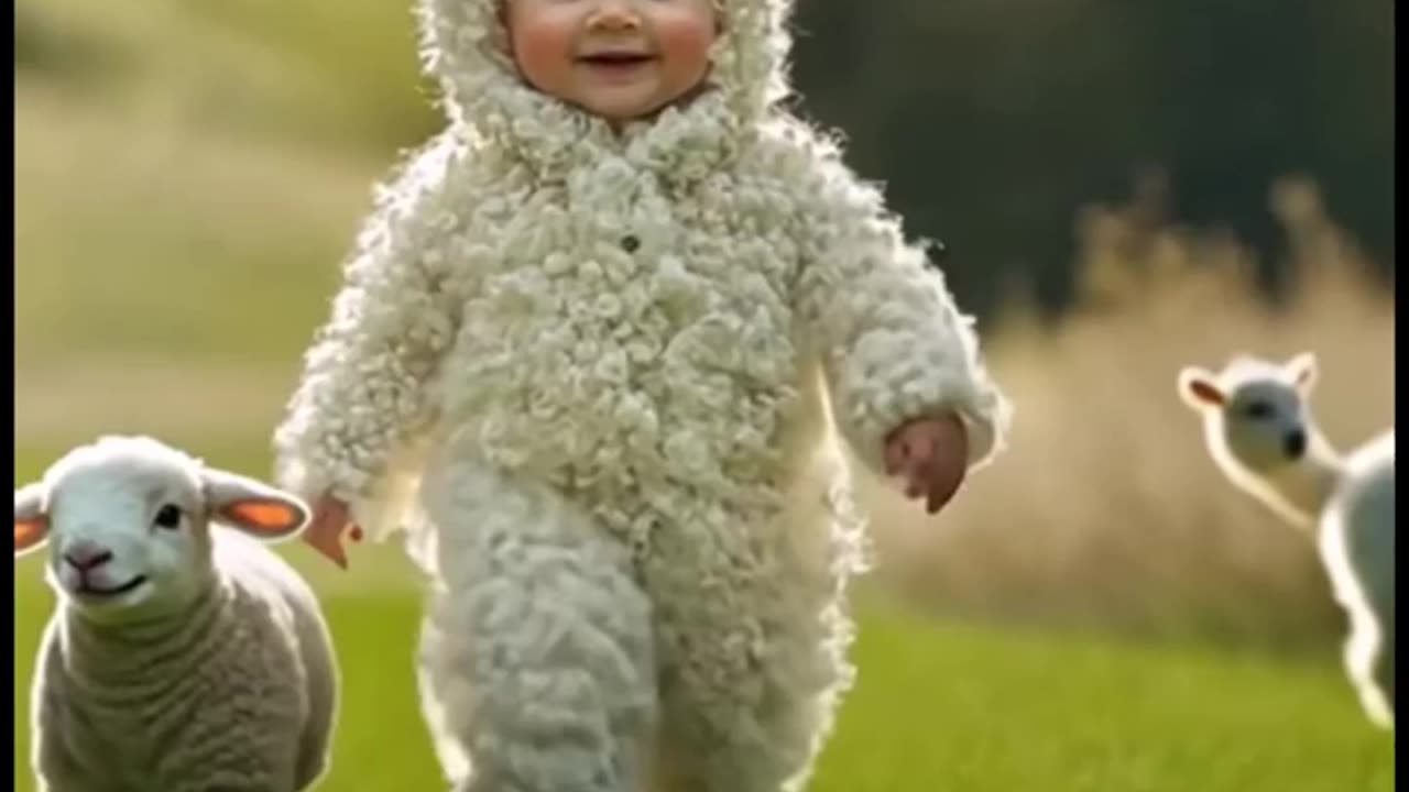 How sweet Baby with sheep