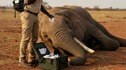 Tears in my eyes! Rangers are treating a giant elephant with an abscess in its foot.