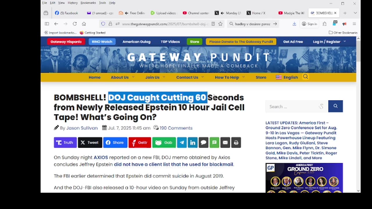 DOJ Caught Cutting 60 Seconds from Newly Released Epstein 10 Hour Jail Cell Tape