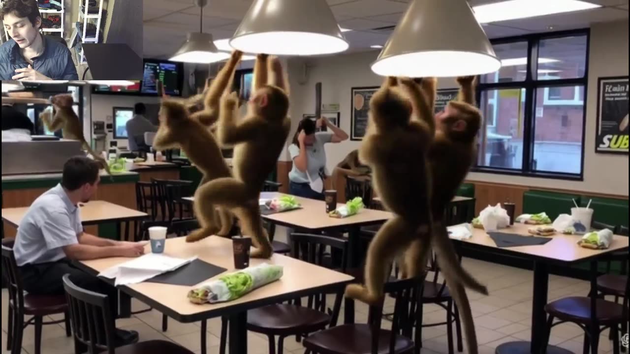 Over 5 Monkeys Roam Around A Subway Restaurant Fake Funny Parody Video With Live Commentary
