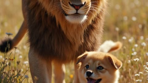 A Lion and a Dog Unlikely Friends