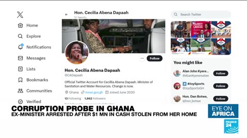 Ex-Ghana minister arrested after $1 mn in cash stolen from her home • FRANCE 24 English
