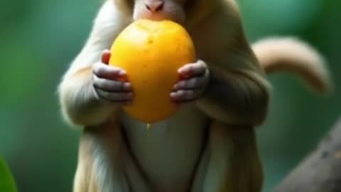 Playful Monkey Enjoys Juicy Mango in the Jungle