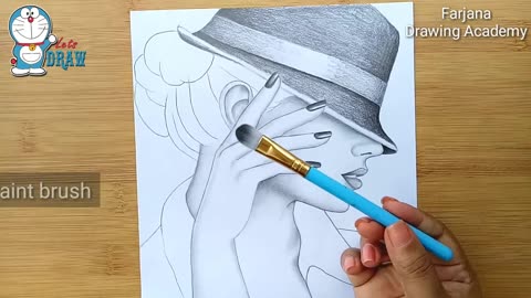 A Lady With Hat - step by step drawing || How to draw a girl with hat || Pencil Sketch