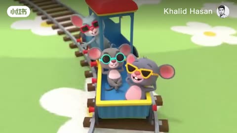 Baby and funny mice train