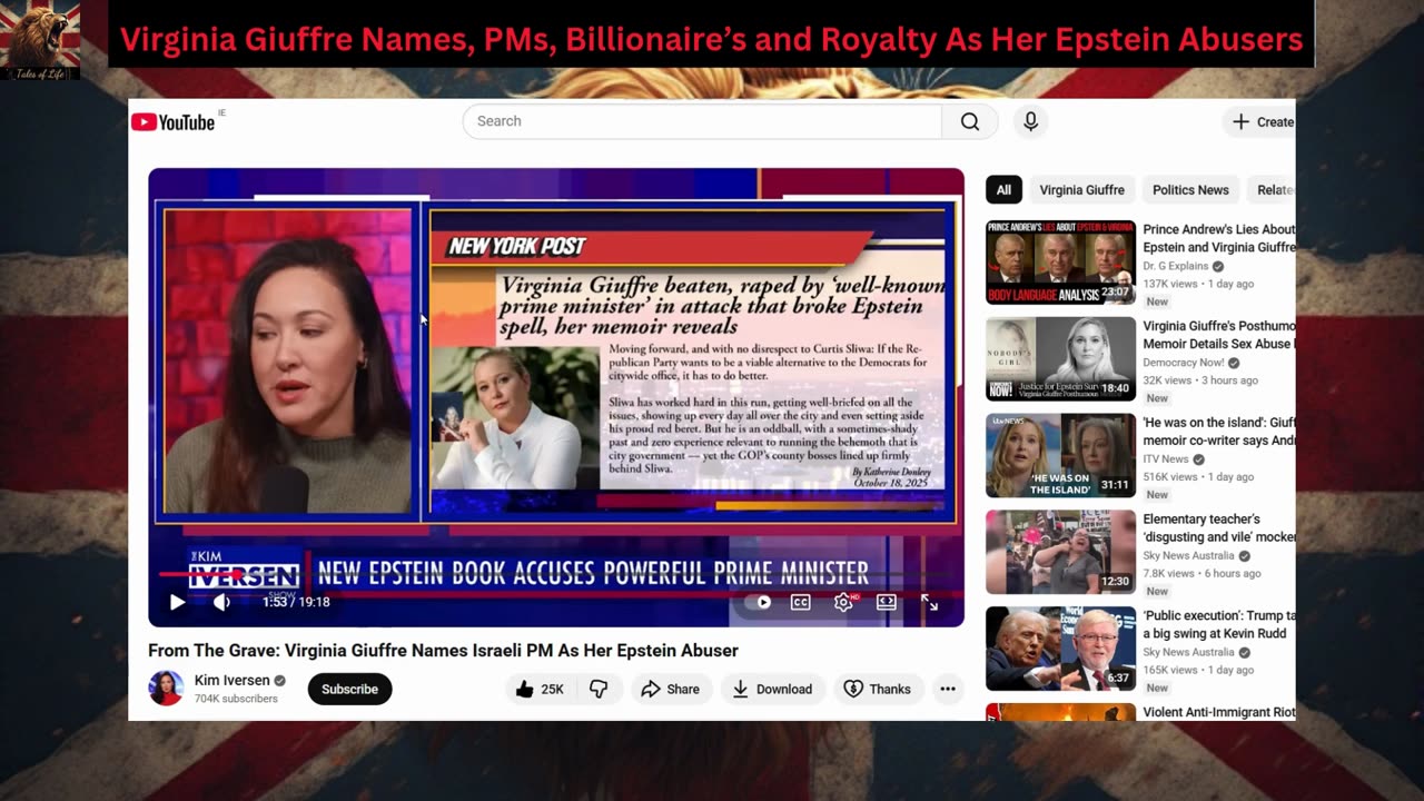 Virginia Giuffre Names, PMs, Billionaire’s and Royalty As Her Epstein Abusers