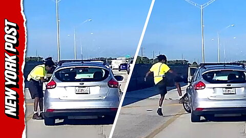 Driver attacks car on busy highway