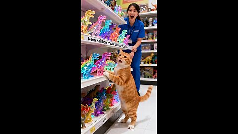 🐱🦖 Cute Cat Lose Control Scooter Adventure Neon Crystal Dinosaurs Spill Everywhere #hmminds