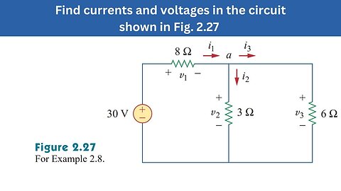 Example 2.8 | Find currents and voltages in the circuit shown in Fig. 2.27 | FEC 4th Edition
