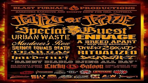 Blast Furnace Productions an all-day Hardcore show and Barbecue Benefitting Big Rob Castoria's mom.