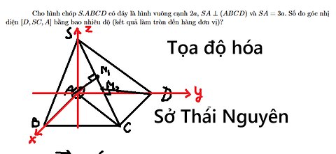 Sở Thái Nguyên: Cho hình chóp S.ABCD có đáy là hình vuông cạnh 2a, SA ⊥ (ABCD) và SA = 3a.