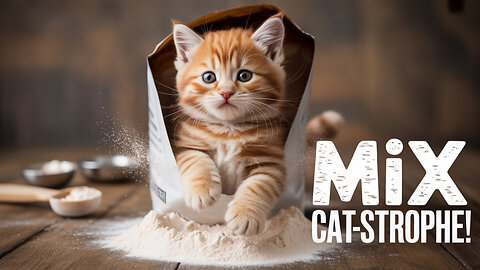 Kitten falls in to cake mix