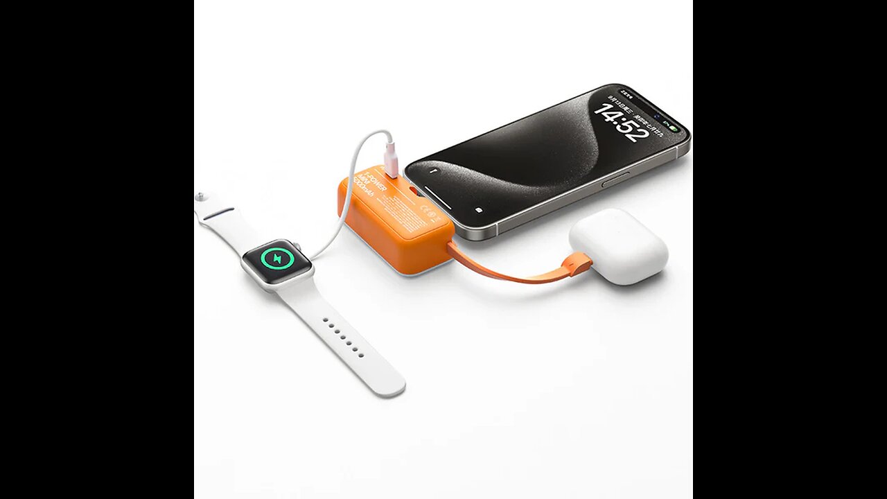 5000mAh Mini Capsule Portable Power Bank with Built-in Fast Charging Cable