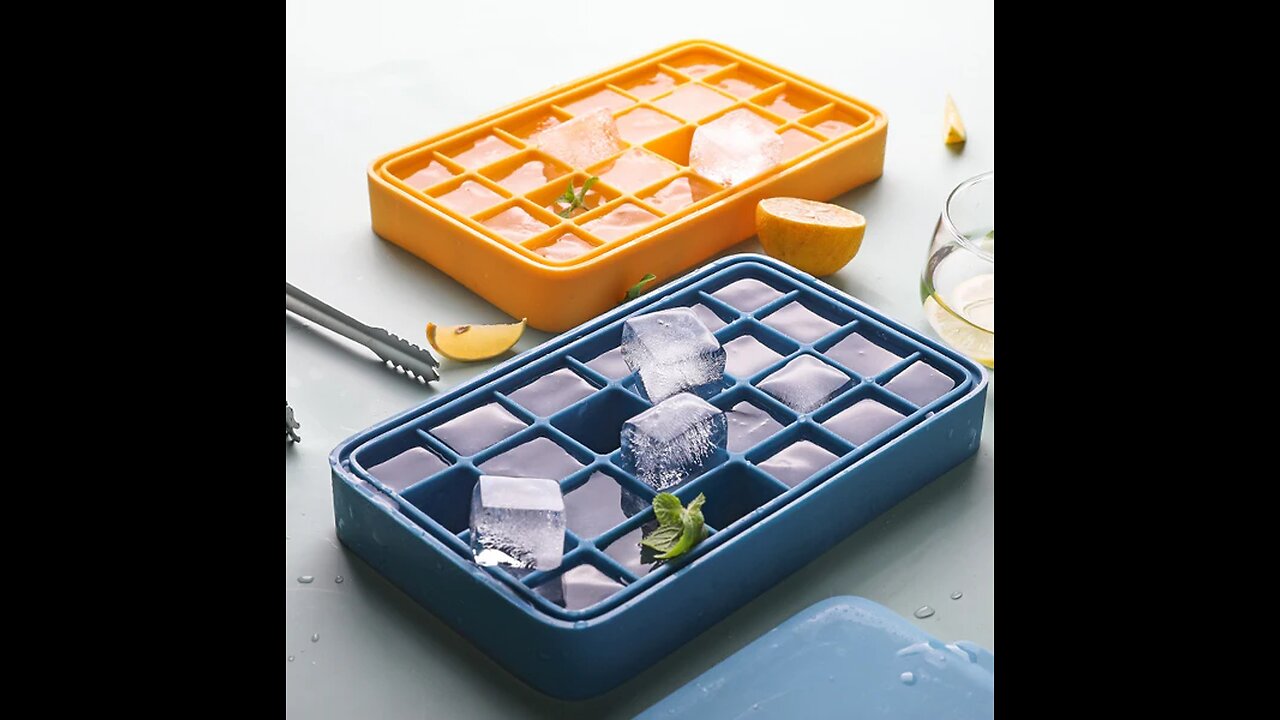 Silicone Ice Mold with 12 Hexagon or 24 Square Cavities, with Food Grade Silicone, Dustproof Lid