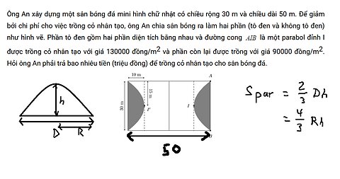 Toán 12: Ông An xây dựng một sân bóng đá mini hình chữ nhật có chiều rộng 30 m và chiều dài 50 m.