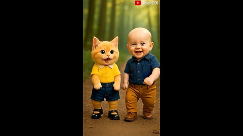 Cat and Baby’s funny dance😂😂