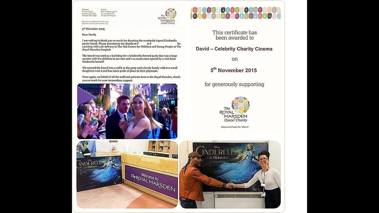 LILY JAMES ⭐ signed Cinderella 💙 premiere board donated to the Royal Marsden Cancer Charity 💛