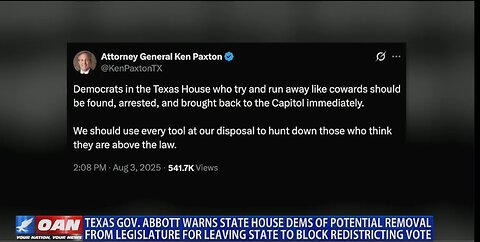 TEXAS STATE HOUSE DEMS ARE WARNED OF REMOVAL FOR LEAVING STATE TO BLOCK VOTE